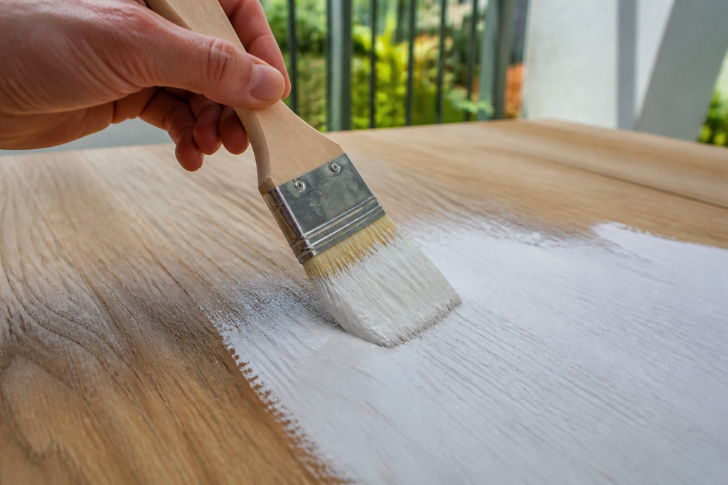Pinceau applique blanc bois ponce surface grain