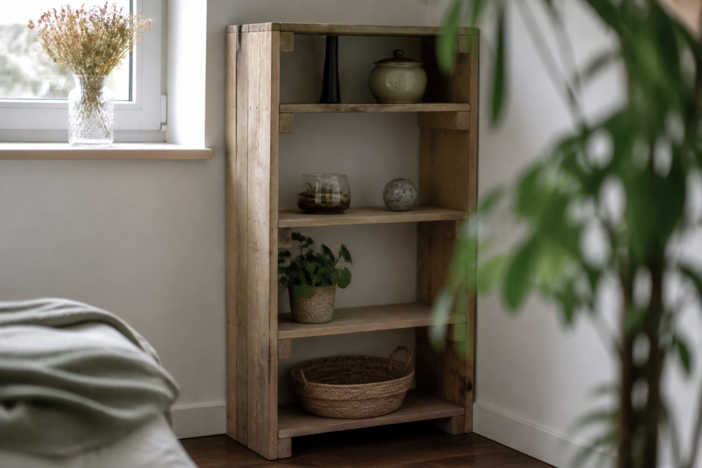 Etagere bois palette poncee dans recoin
