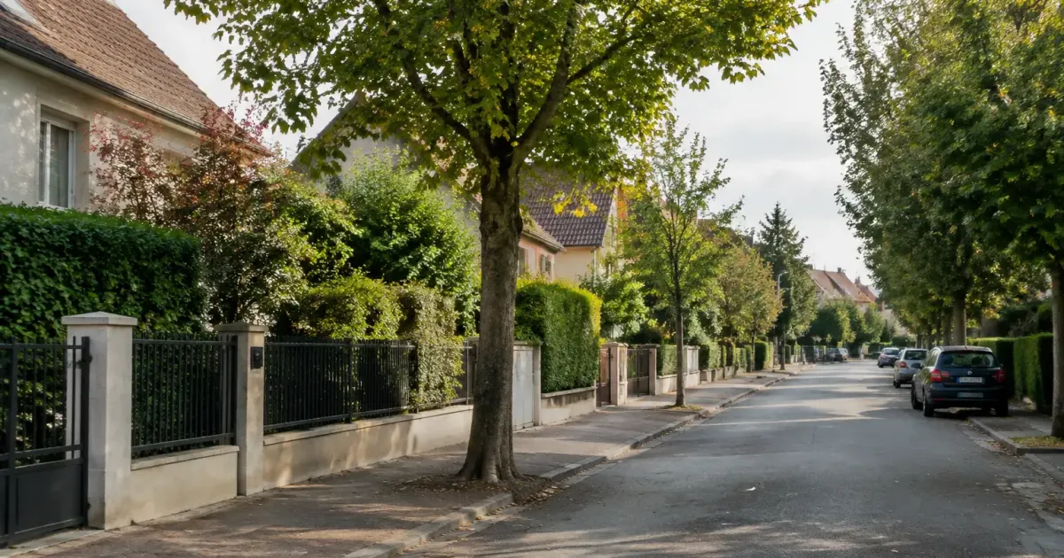 Rue tranquille bordee de pavillons et arbres