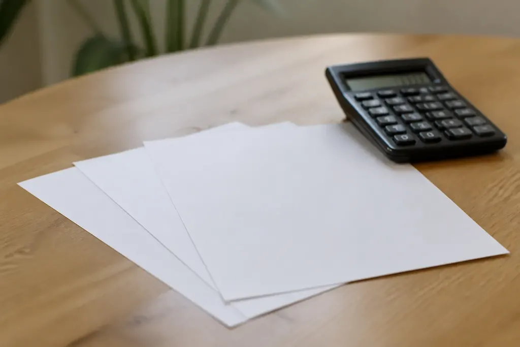 Trois feuilles imprimees posees pres dune calculatrice